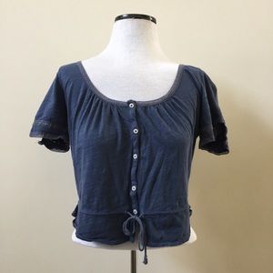 American Eagle Navy Blue Crop Button T-Shirt